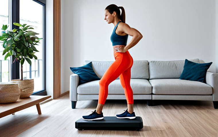 Stepper Workout**
"A woman in athletic wear, fully clothed, using a stepper in her living room. Safe for work, appropriate content. Modern apartment interior with natural light. Perfect anatomy, correct proportions, natural pose, well-formed hands. Professional, modest, family-friendly."
**
